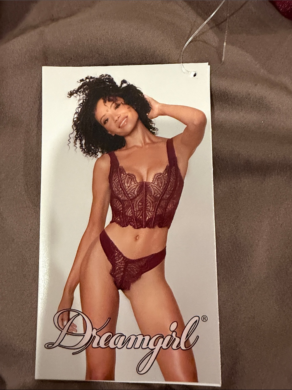 Dreamgirl Lace Bralette & Thong Set - Burgundy Size L NWT